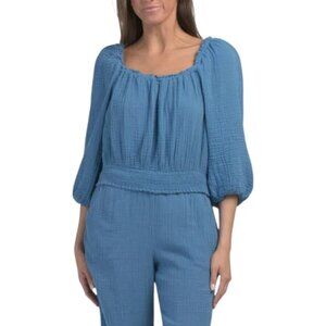 MICHAEL STARS ocean Made In Usa Kate Square Neck Smocked Top